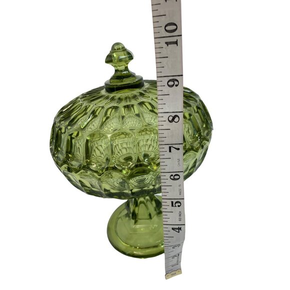 Rare Large Vintage 60s Green Fenton Glass Dish Pedestal Facet Covered 6975 - Picture 6 of 13